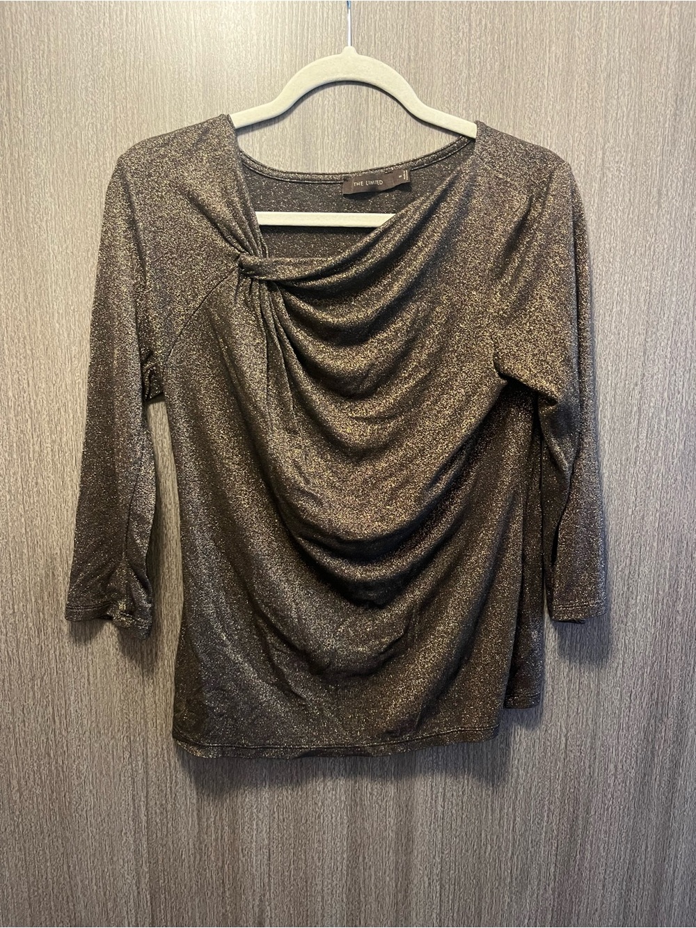 🤎$3 Bundle🤎The Limited Shimmery Bronze Twist-Drape Long Sleeve Top